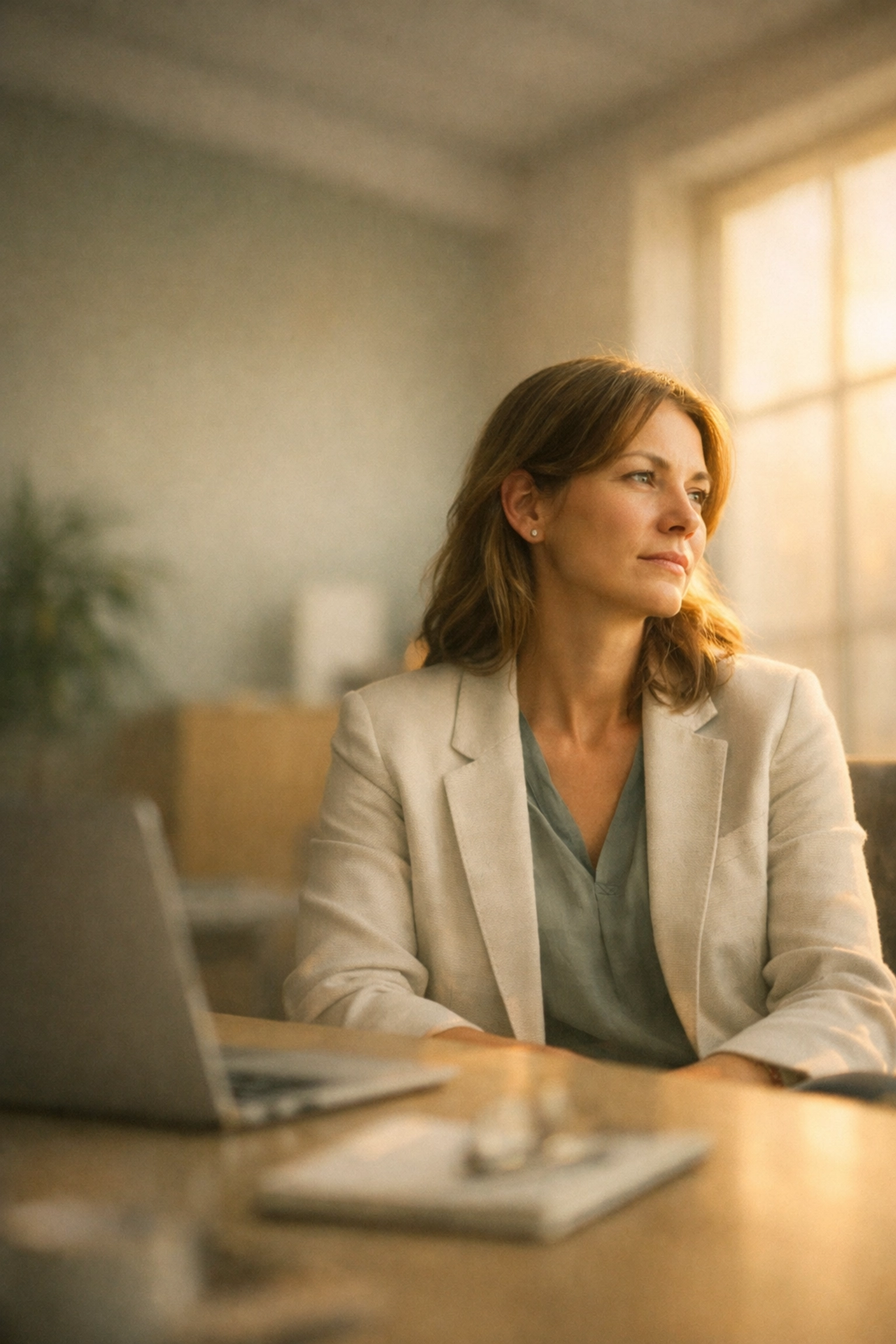 Senior woman leader in a modern office reflecting on decision fatigue and the invisible load of leadership.