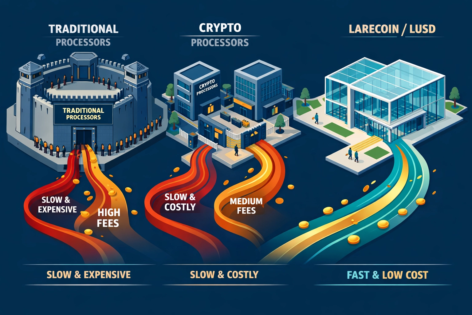 Payment processor cost comparison: traditional vs crypto processors vs Larecoin LUSD model
