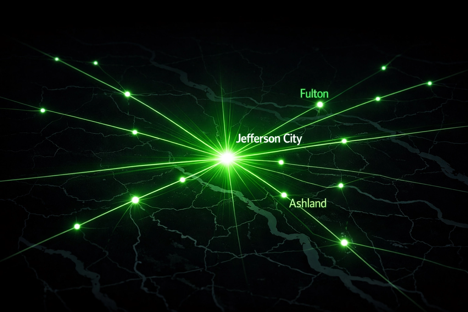 Network map showing service reach for window cleaning in Jefferson City and surrounding Missouri areas.