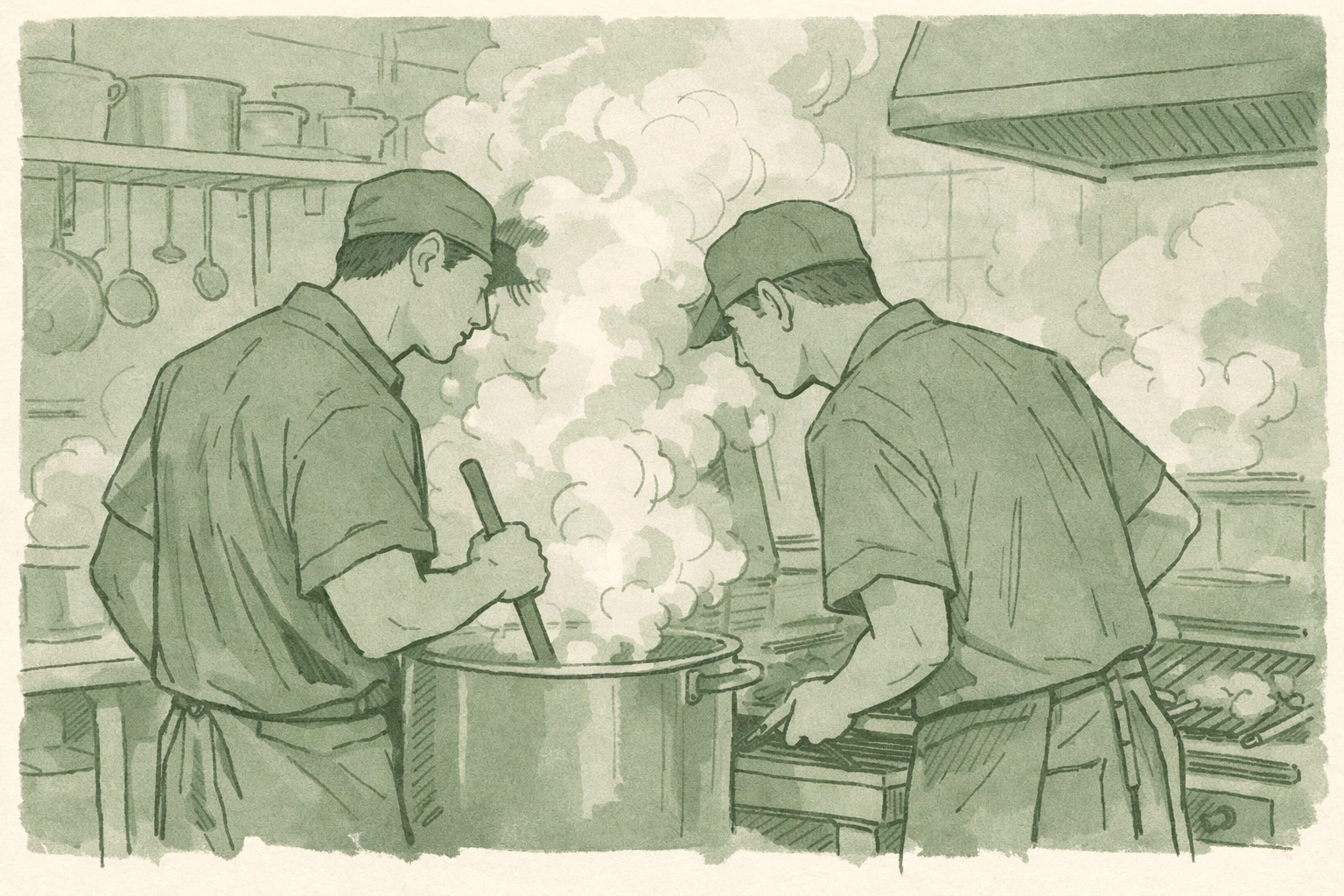 Two men in prison kitchen connect through steam - gay romance MM fiction