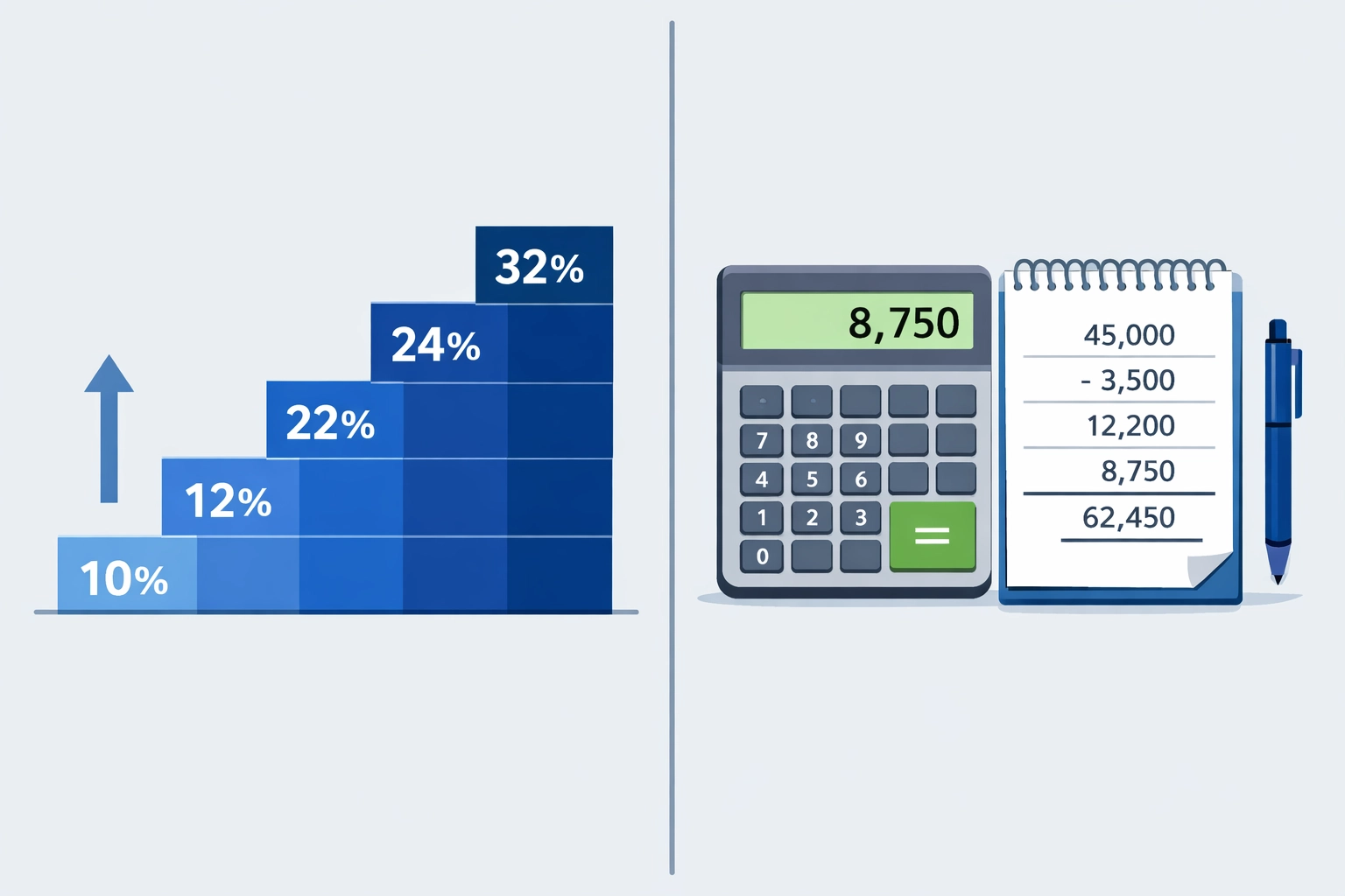 2026 tax bracket steps showing progressive rates and refund calculations