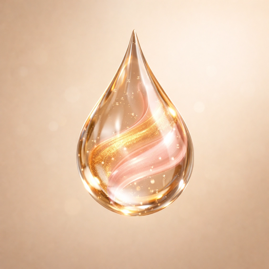 A clear droplet of hyaluronic acid dermal filler representing pure hydration and natural volume.