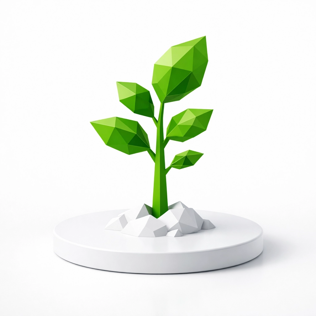 Minimalist green sapling on a white background symbolizing digital focus and productivity growth.