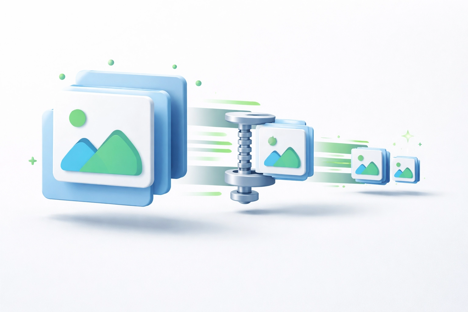 Minimalist illustration of image files being compressed, representing sustainable website image optimization.