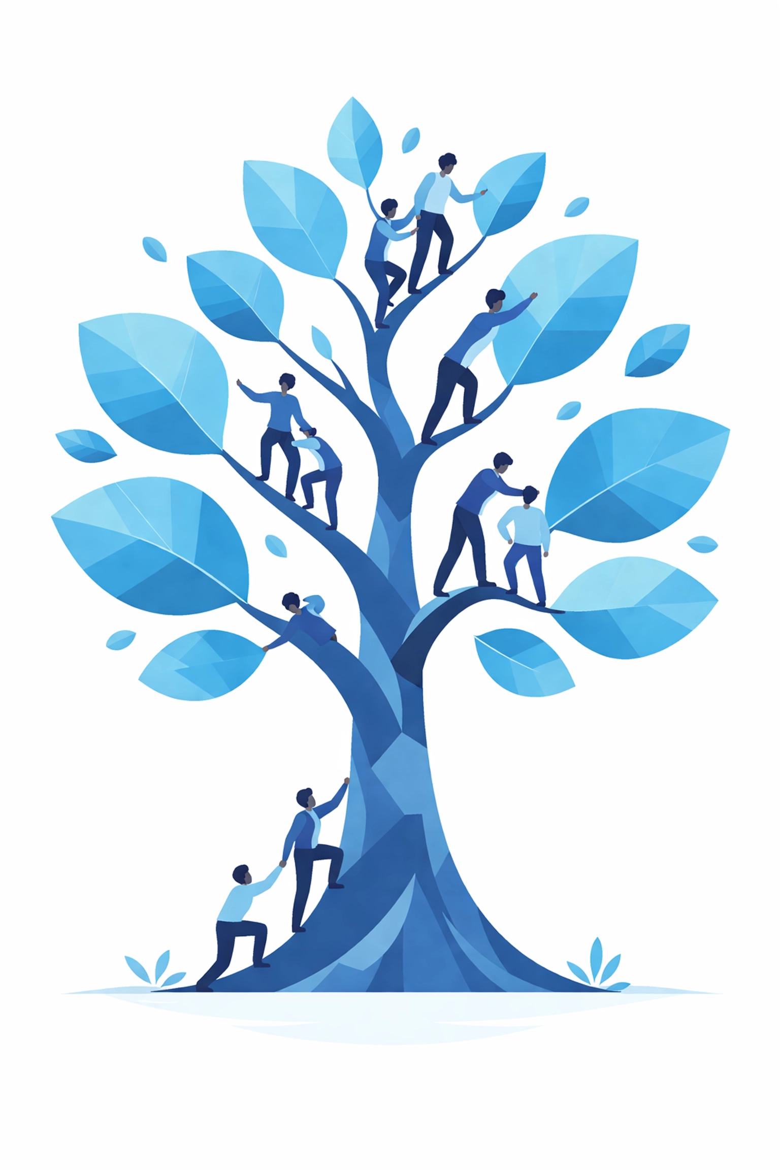 Vector image of a tree with people helping each other, illustrating customer loyalty and brand advocacy