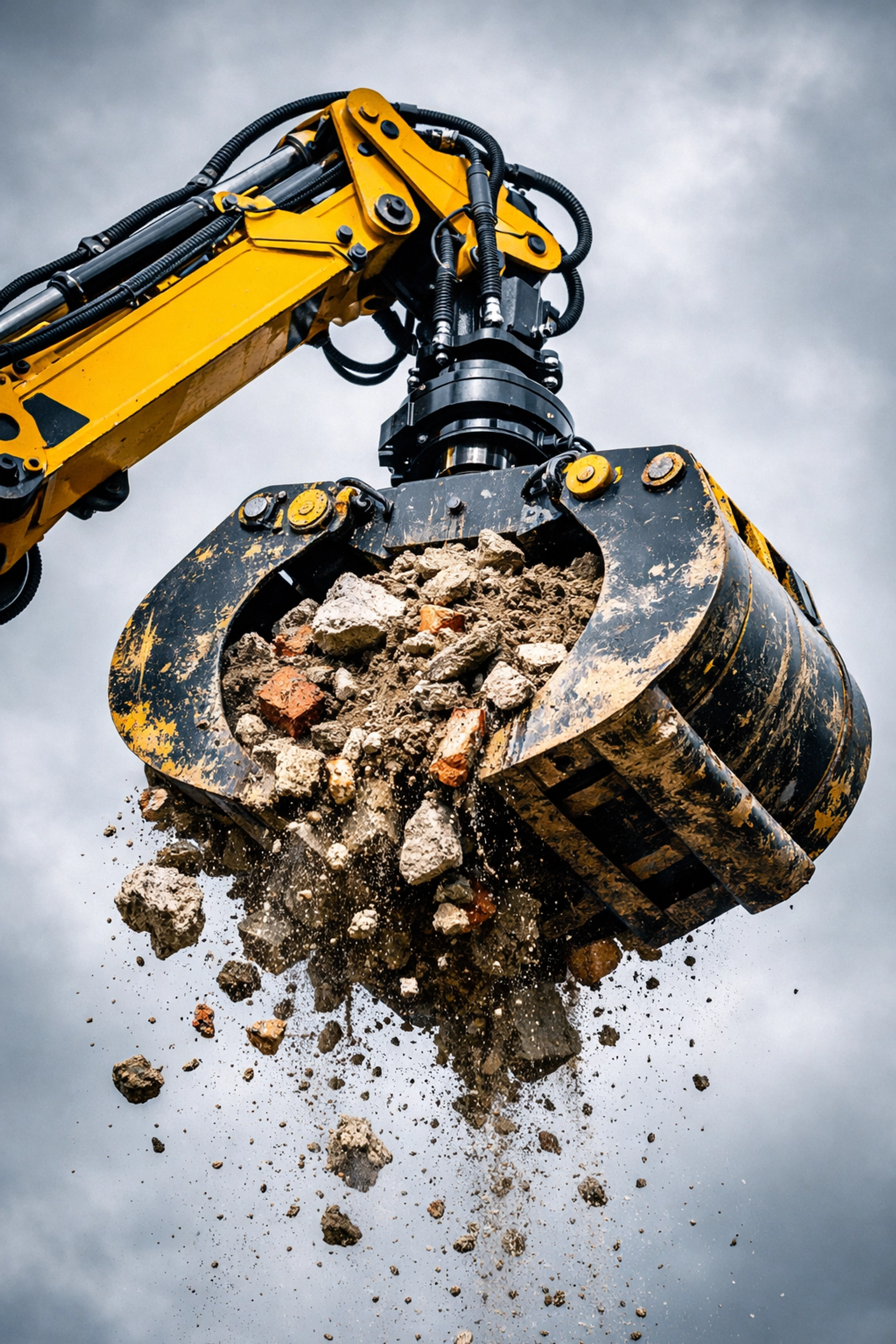 Grab hire lorry lifting heavy rubble and soil, alternative to skip hire Liverpool for dense waste
