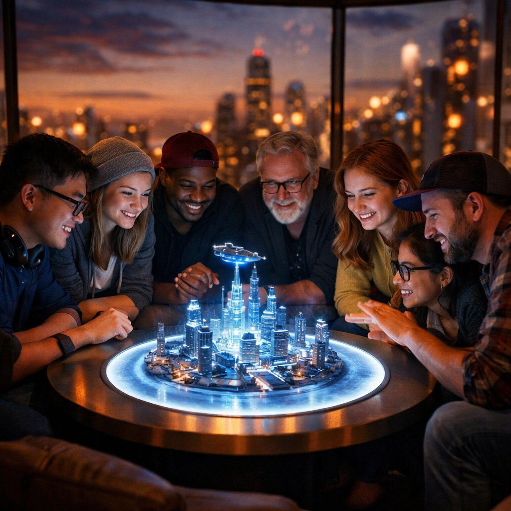 Content creators collaborating in a modern studio on a community-led digital growth project.