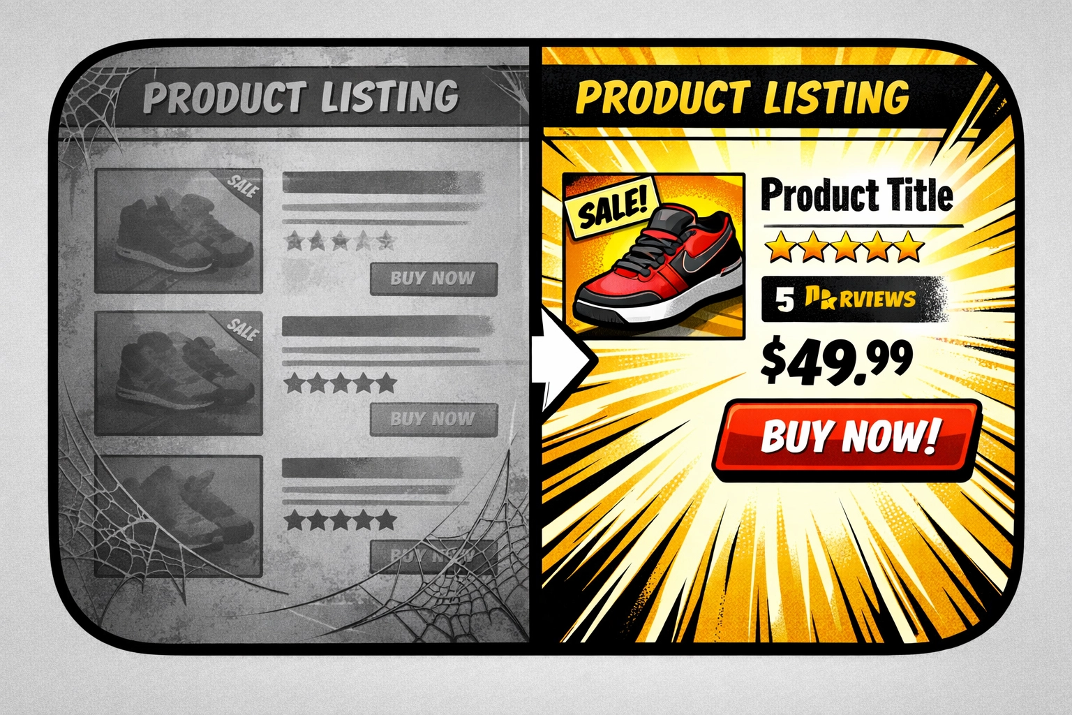 Before and after comparison of optimized Amazon product listing with enhanced content