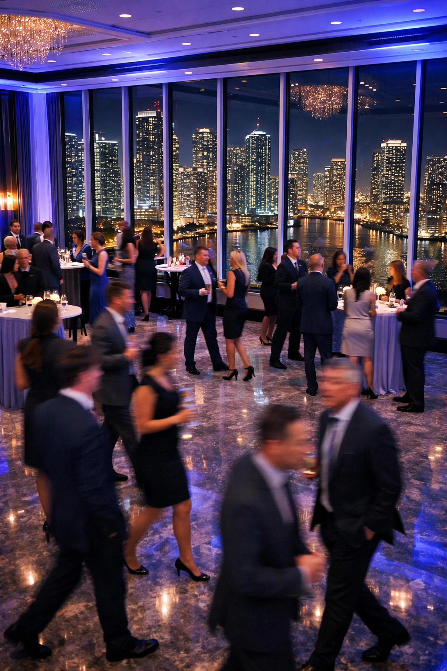 Corporate event photographer Miami capturing a professional conference with views of the Brickell skyline.
