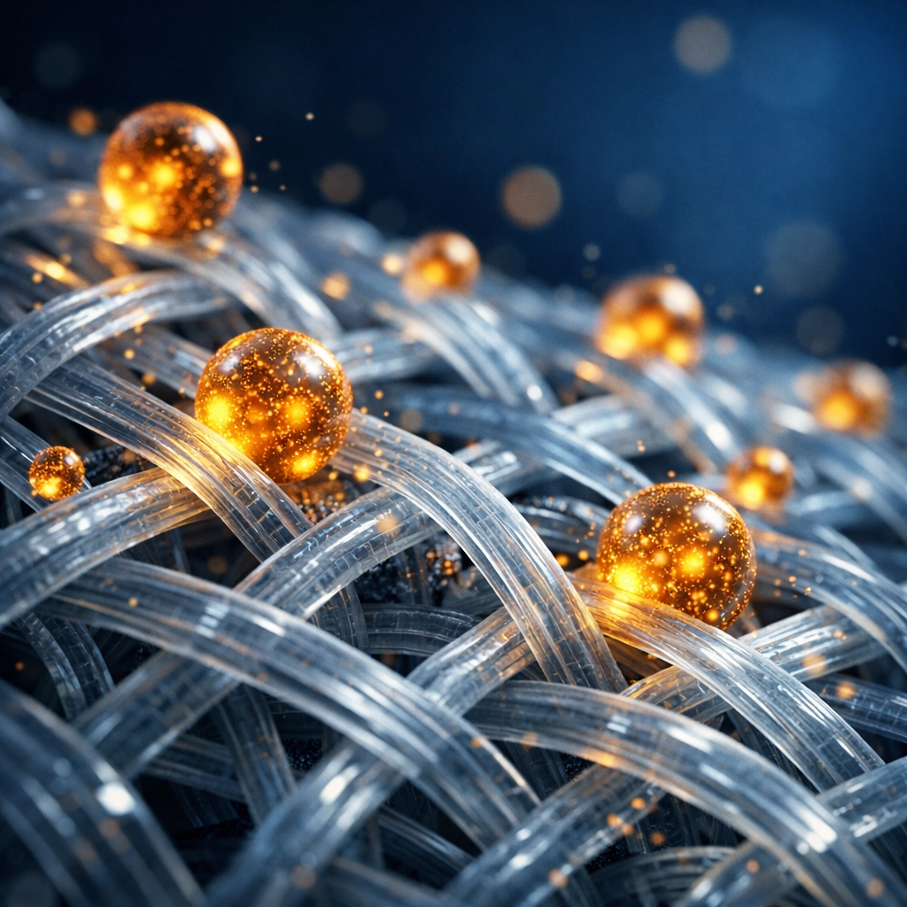 Microscopic view of HEPA filter fibers capturing allergens and fine dust particles for respiratory health.