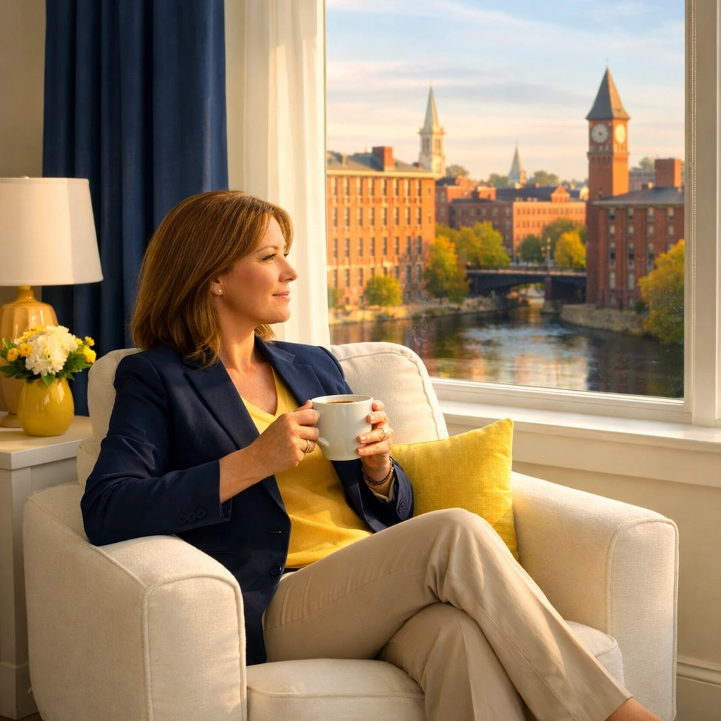 A UMass professional relaxing in a pristine home maintained by reliable maid services Lowell.