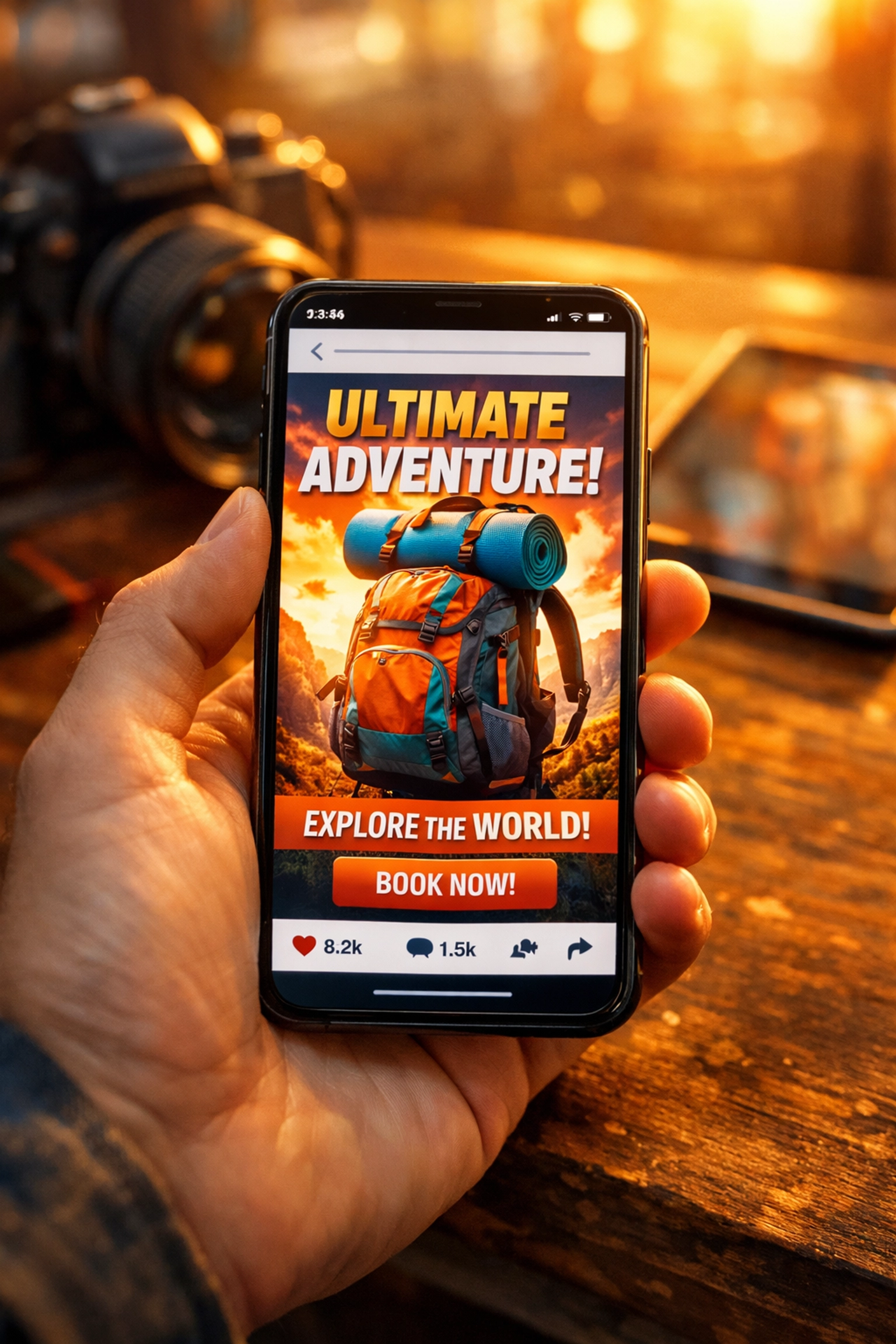 Hand holding a smartphone with a social media ad, illustrating mobile-first global marketing strategies.
