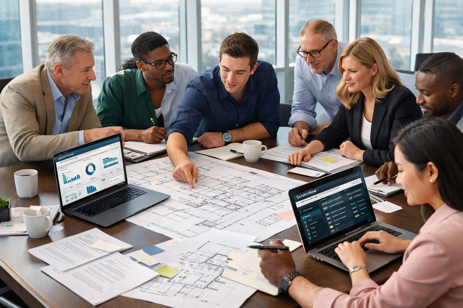 ServiceNow consulting team collaborating on implementation strategy and platform optimization planning