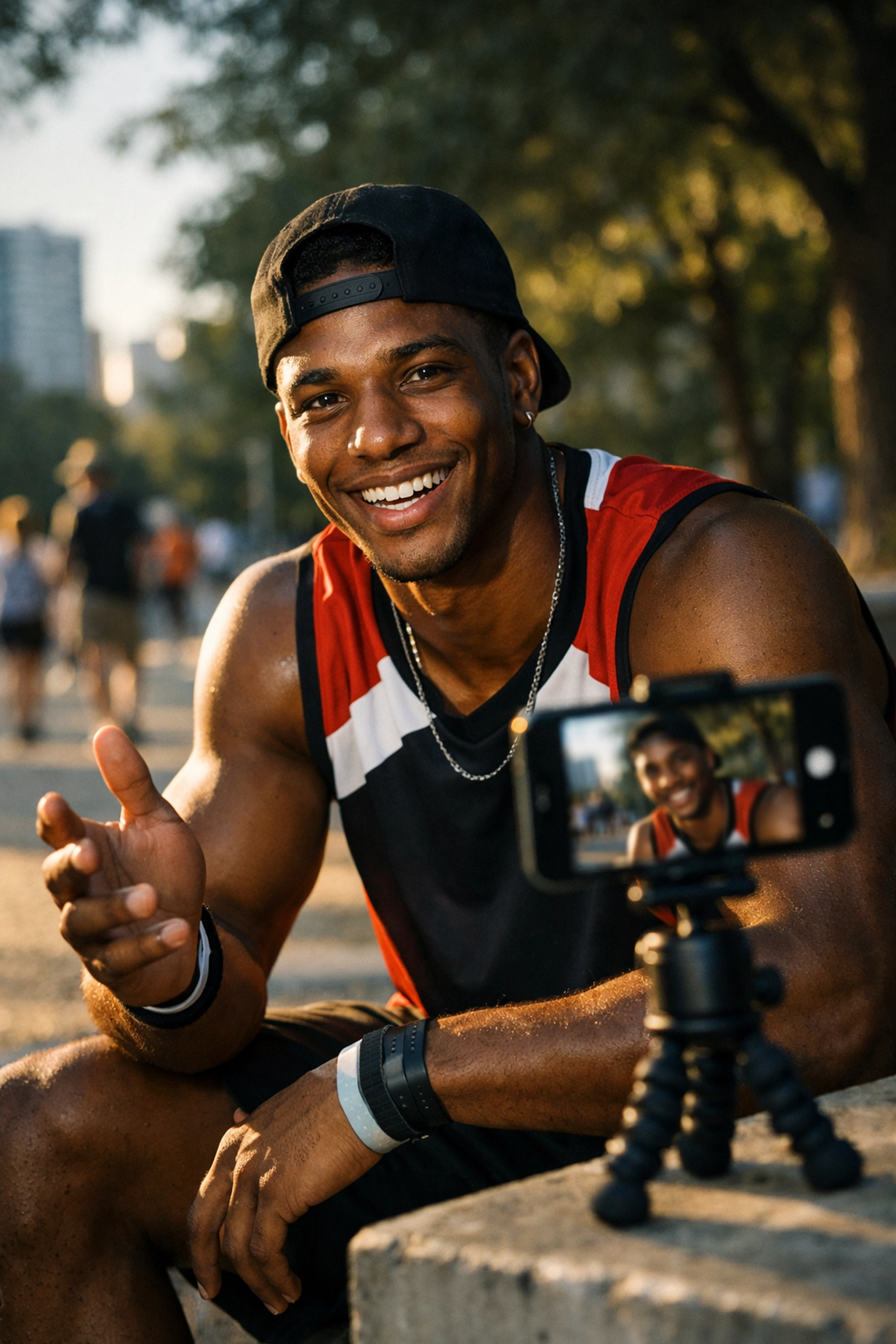 A college athlete recording an authentic influencer video on a smartphone to engage local fans through NIL.