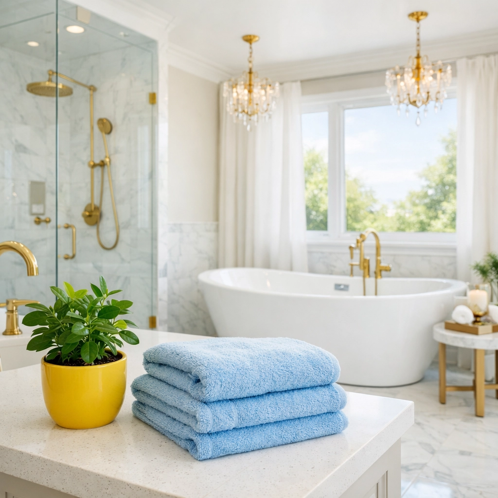 Sparkling luxury bathroom in Weston cleaned with eco-friendly products for a safe and healthy home.