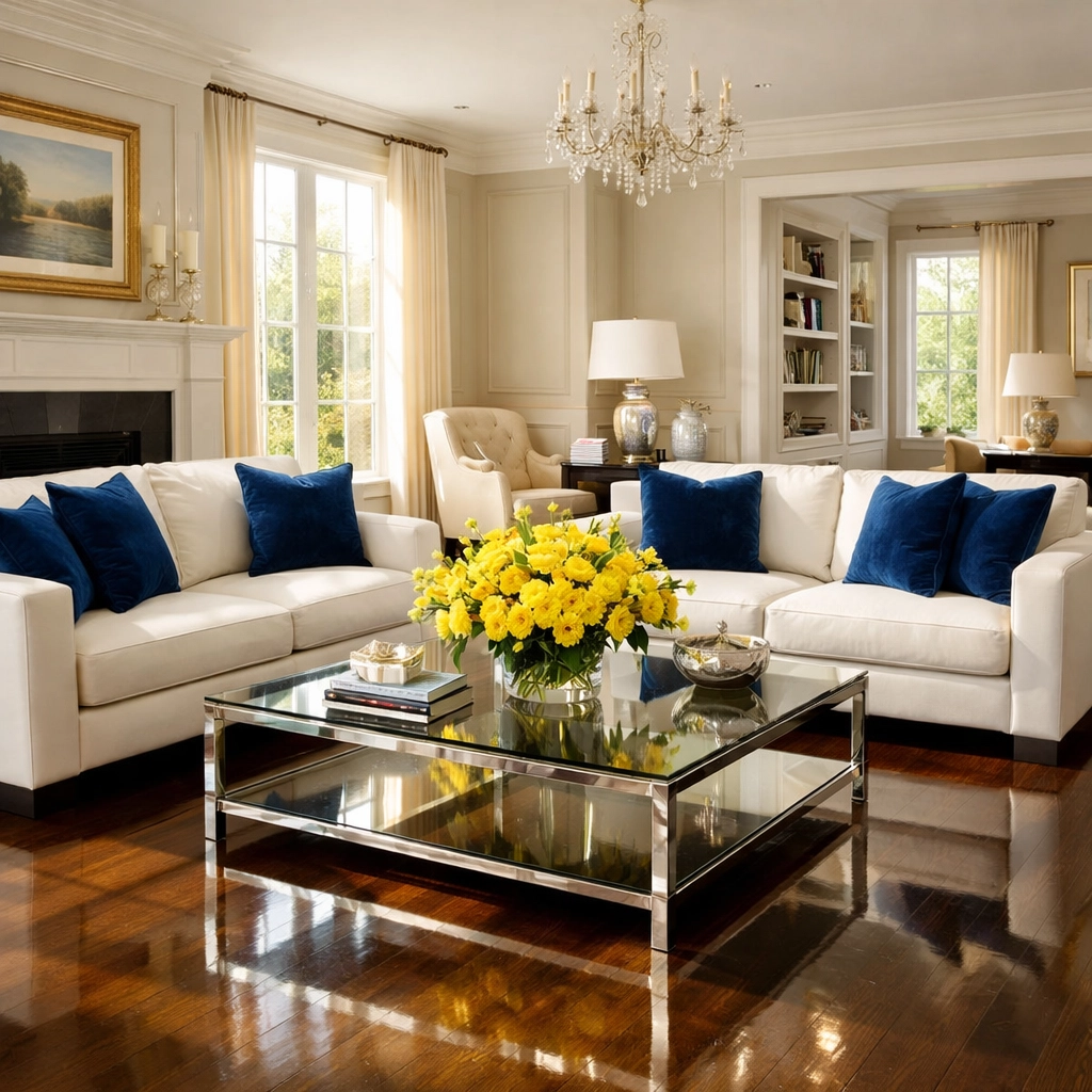 Luxurious and clean Wellesley home living room showing results of top cleaning services near me.