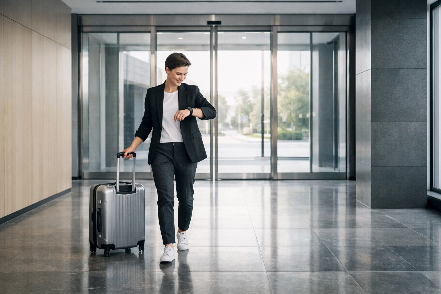 A traveler using a smartwatch for an invisible checkout, a key hospitality trend for 2026.