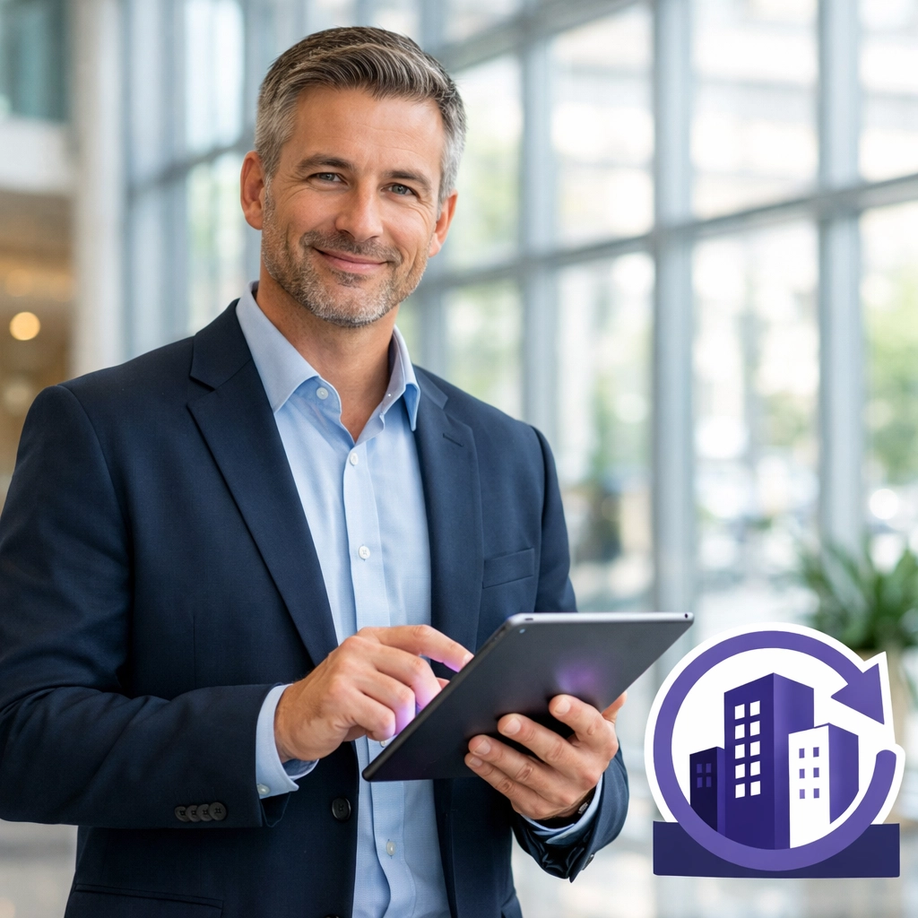 Essex property manager using a tablet to provide transparent real-time building safety updates.