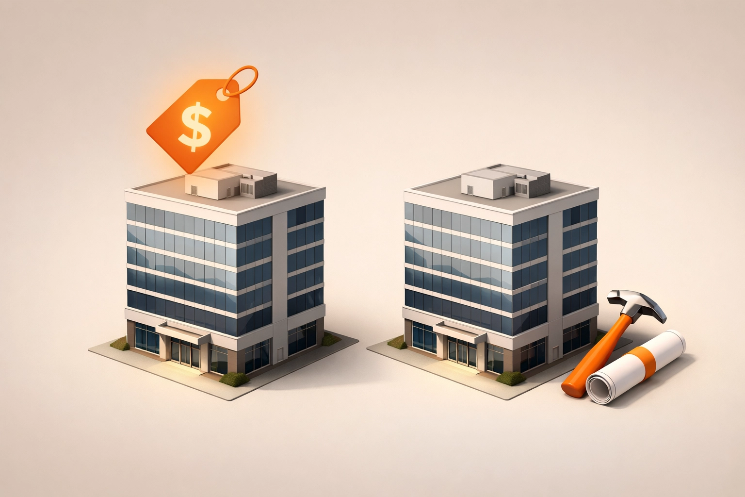 Commercial buildings comparing market value versus replacement cost for property insurance