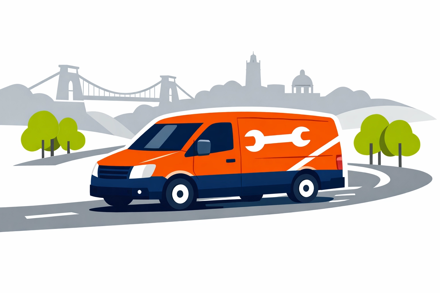 Illustration of an emergency locksmith Bristol service van arriving for a rapid response call.