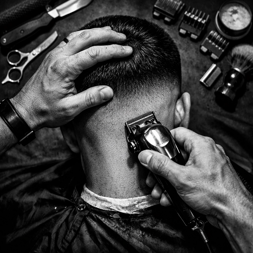 Master barber executing precision fade at West Chester Ohio professional barbershop