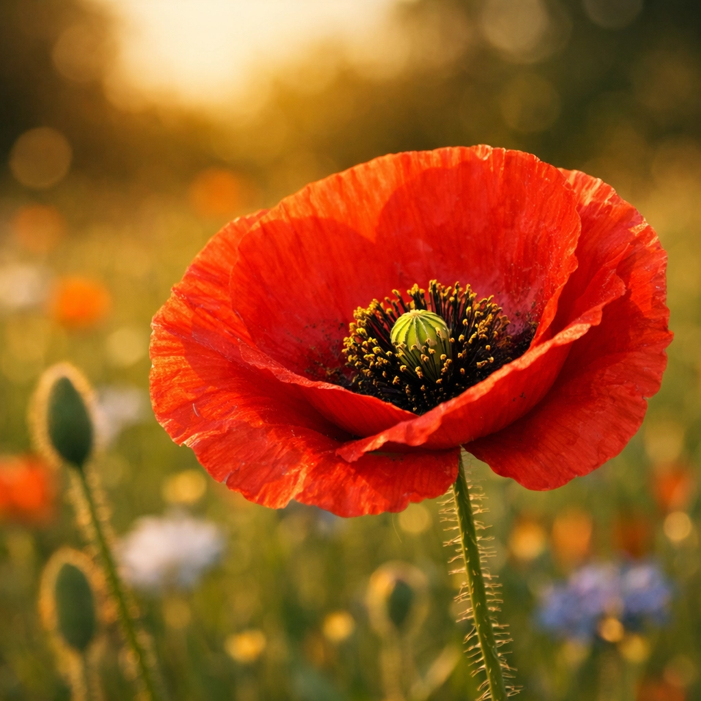Macro of a red poppy showing shallow depth of field through manual mode aperture settings.