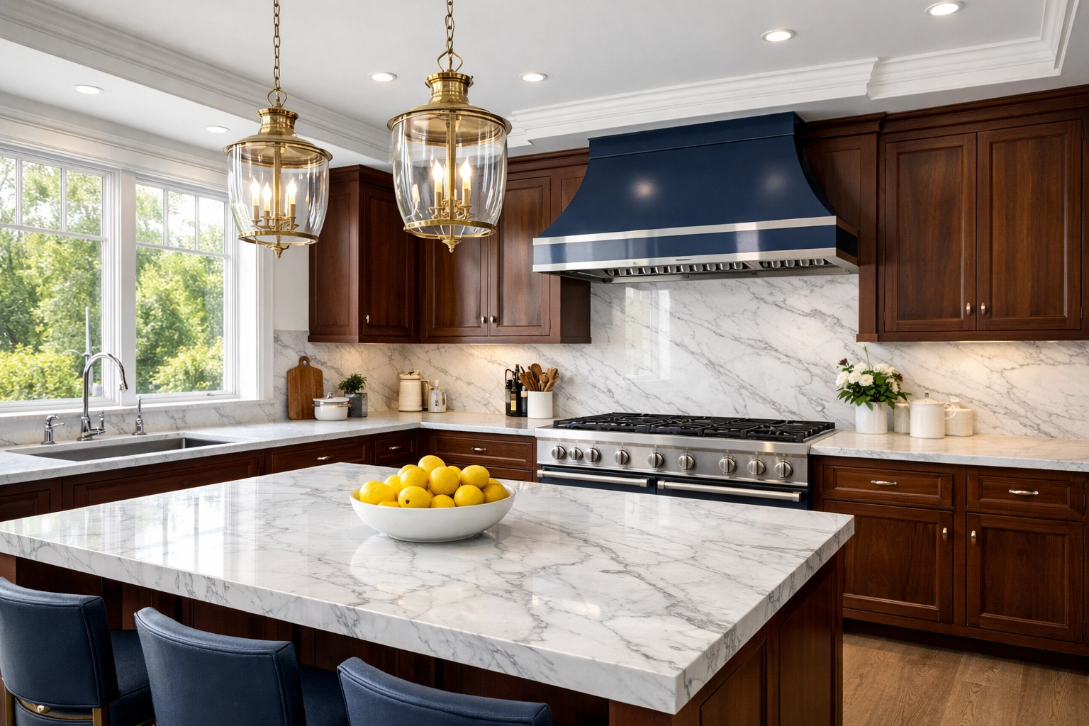 High-end Hudson kitchen surfaces maintained by a professional house cleaning service.