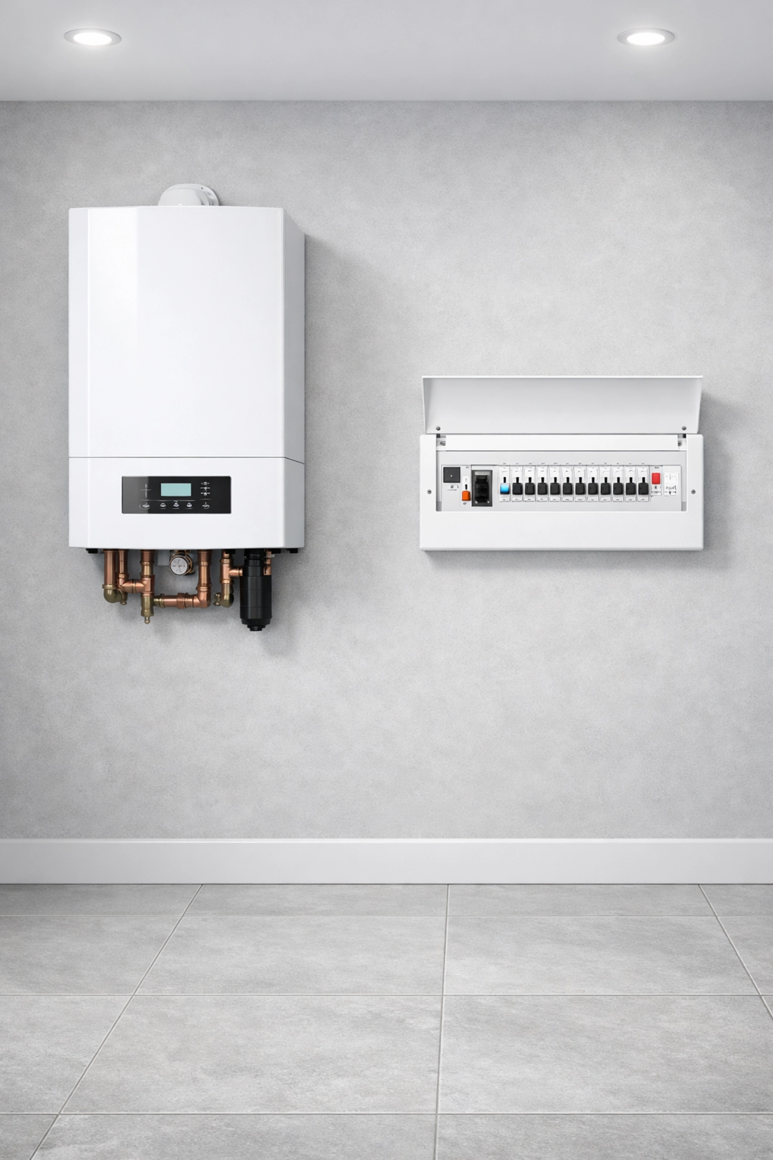 Modern utility room with high-mounted boiler and electrics to protect properties from 2026 flood risks.