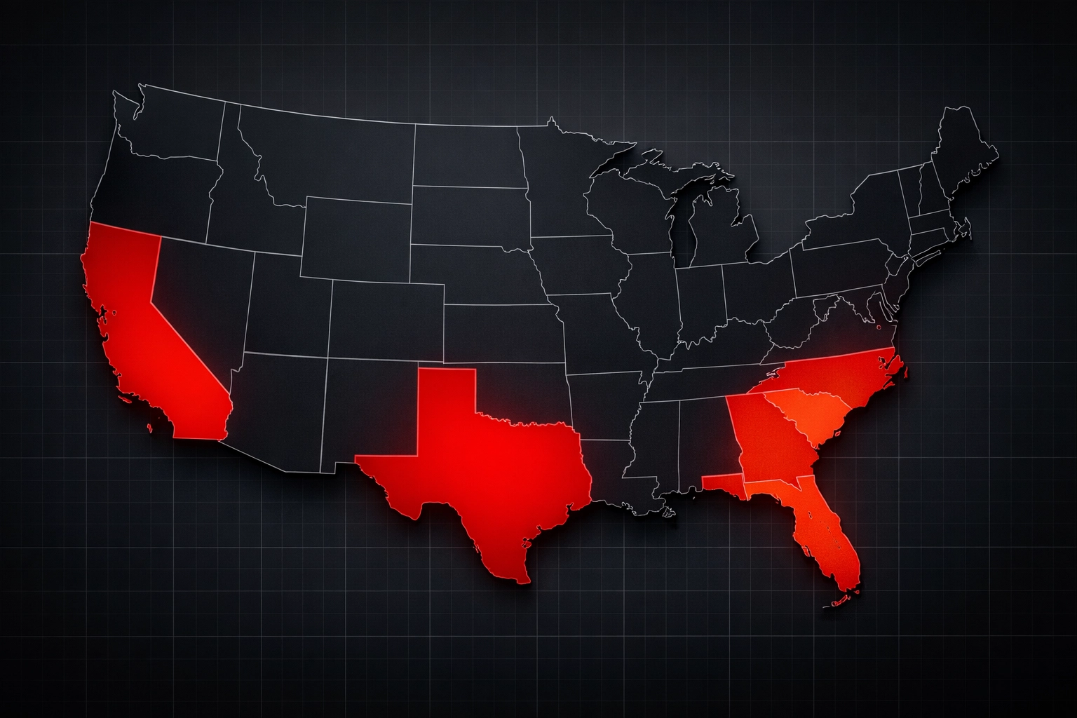 US heat map showing concentration of unrepaired Takata recall vehicles in Texas and California