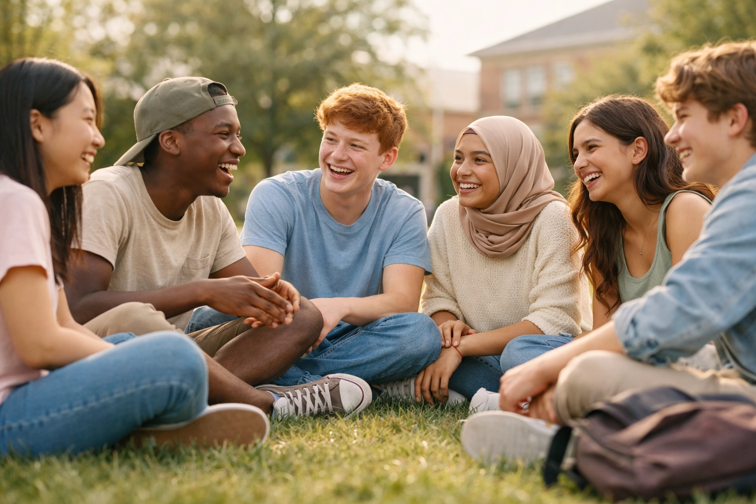 Diverse group of teens building friendships during international study abroad program