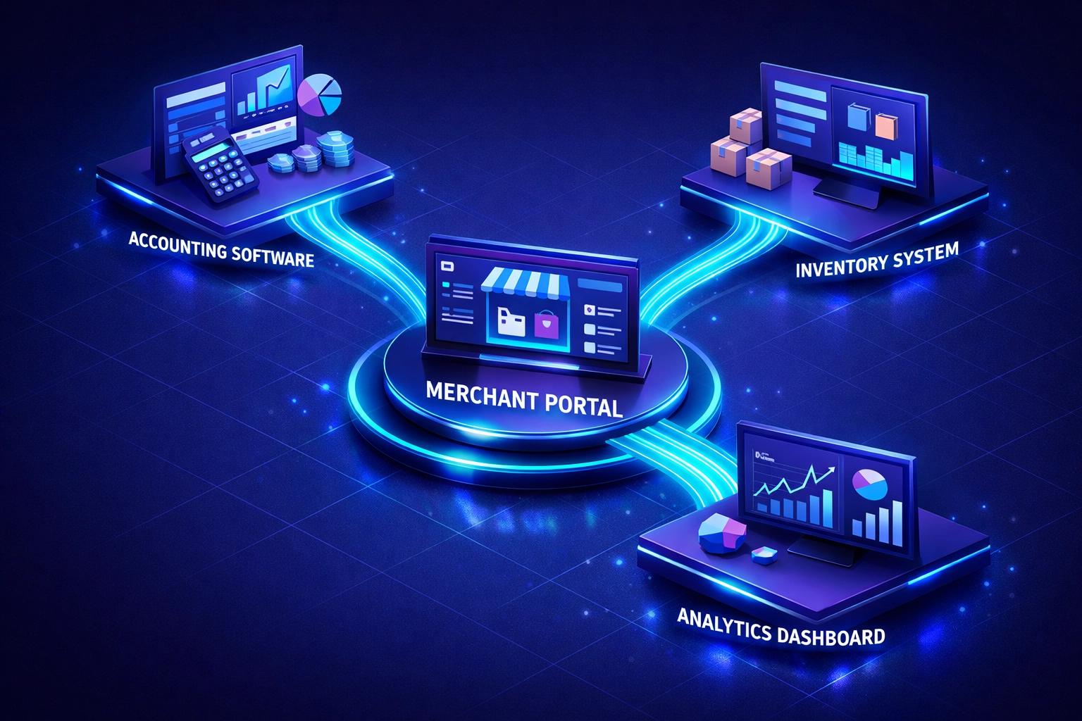 Integrated merchant portal connecting crypto payments to accounting and inventory systems