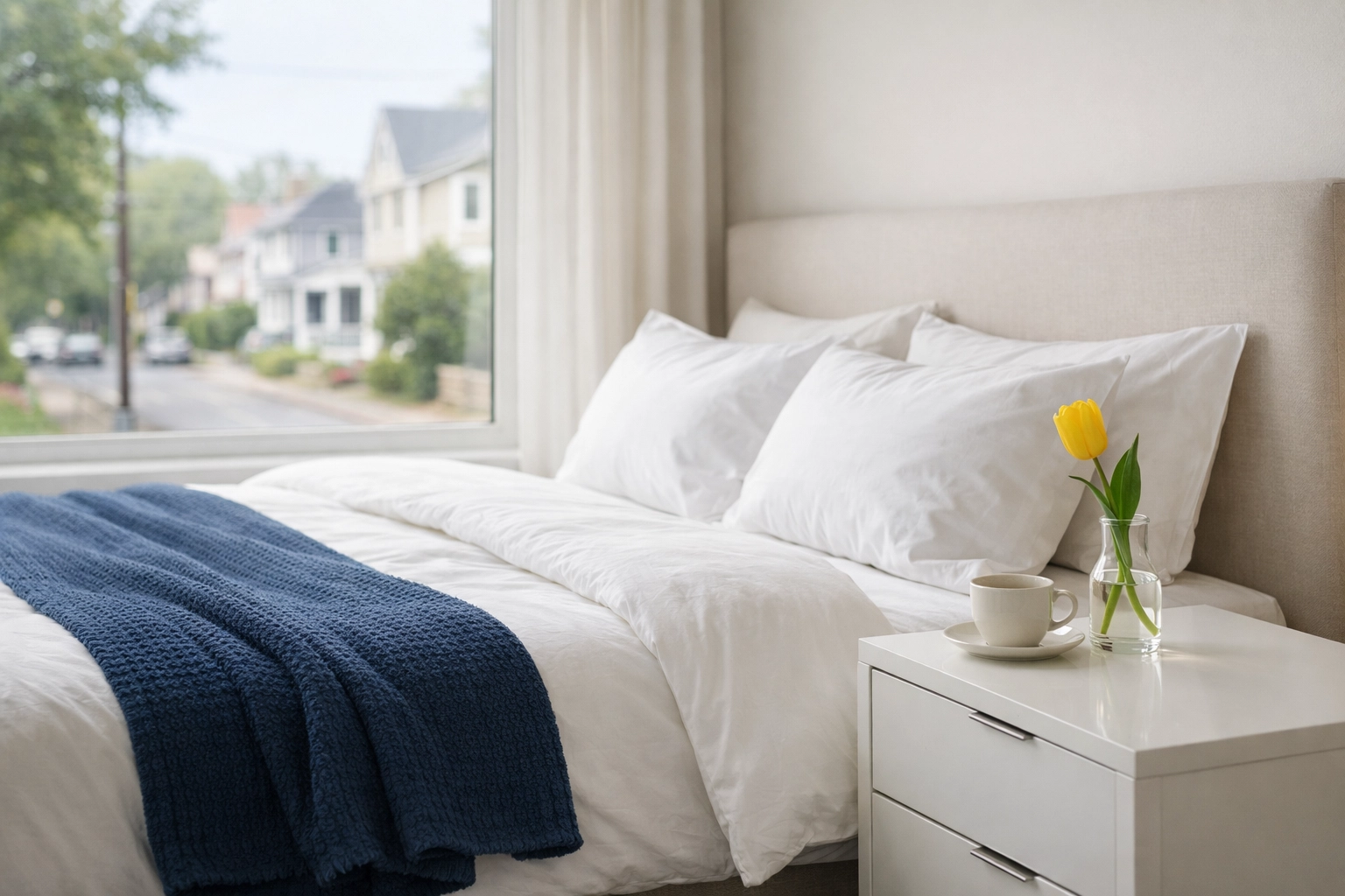Tidy master bedroom reflecting the peace of eco-friendly house cleaning Leominster MA.