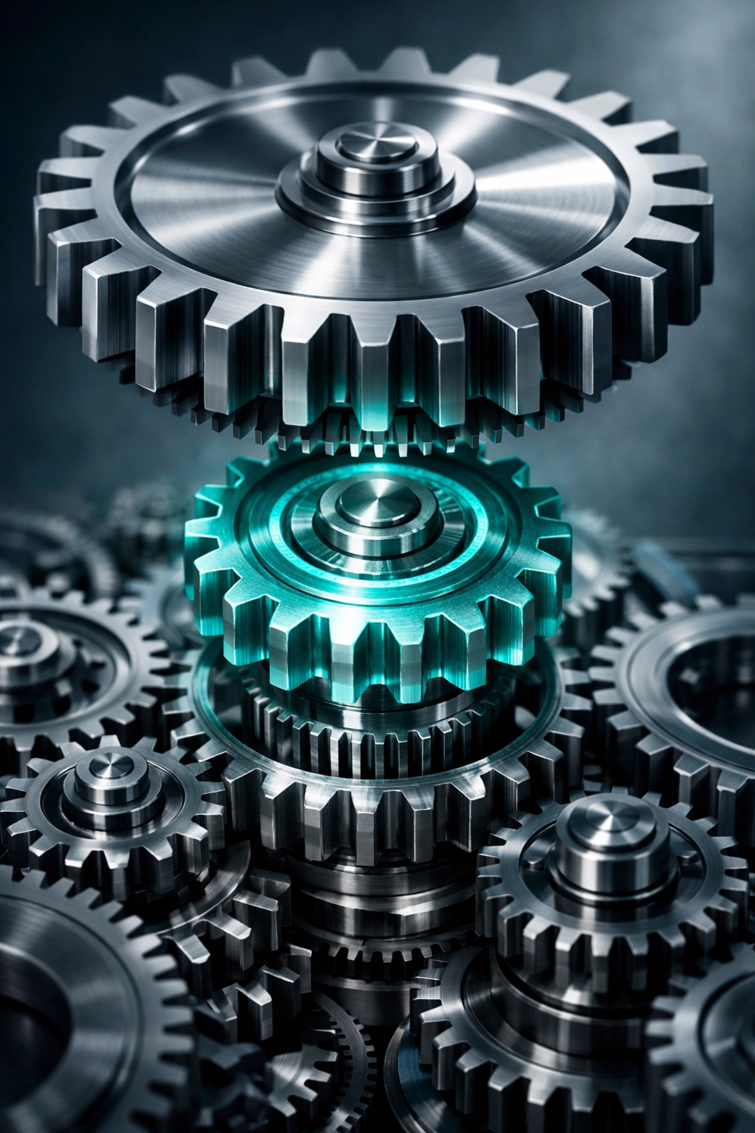 Interlocking gears symbolizing how a governance framework aligns strategic vision with operational execution.