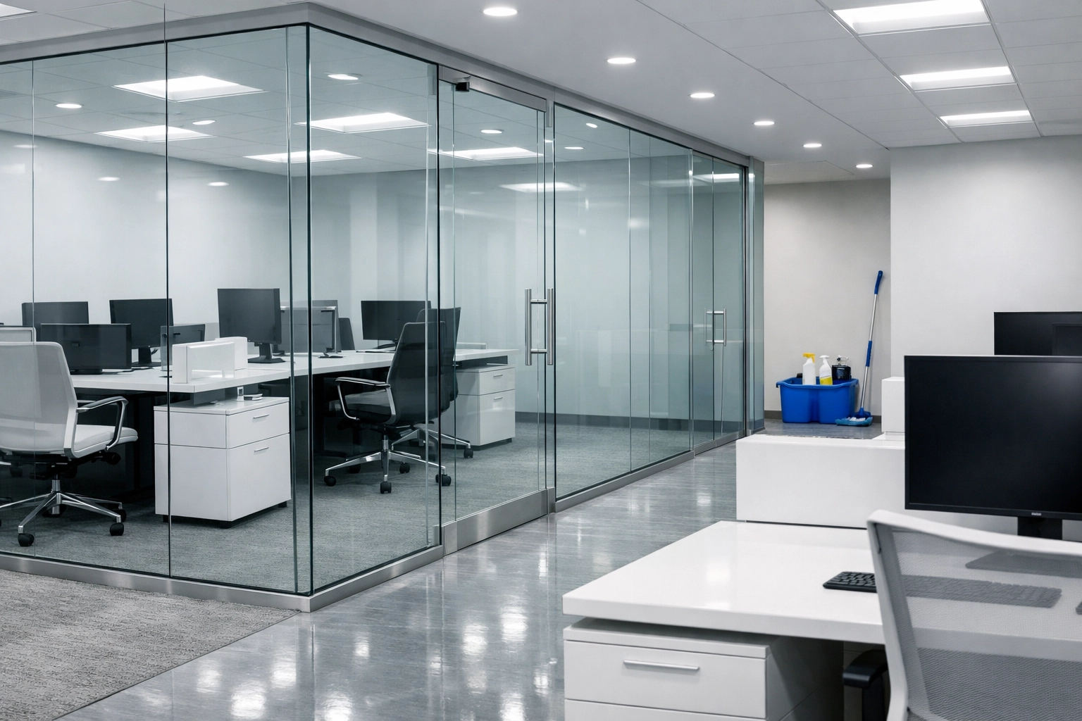 Impeccably maintained modern office space in Marlborough after professional office cleaning service.