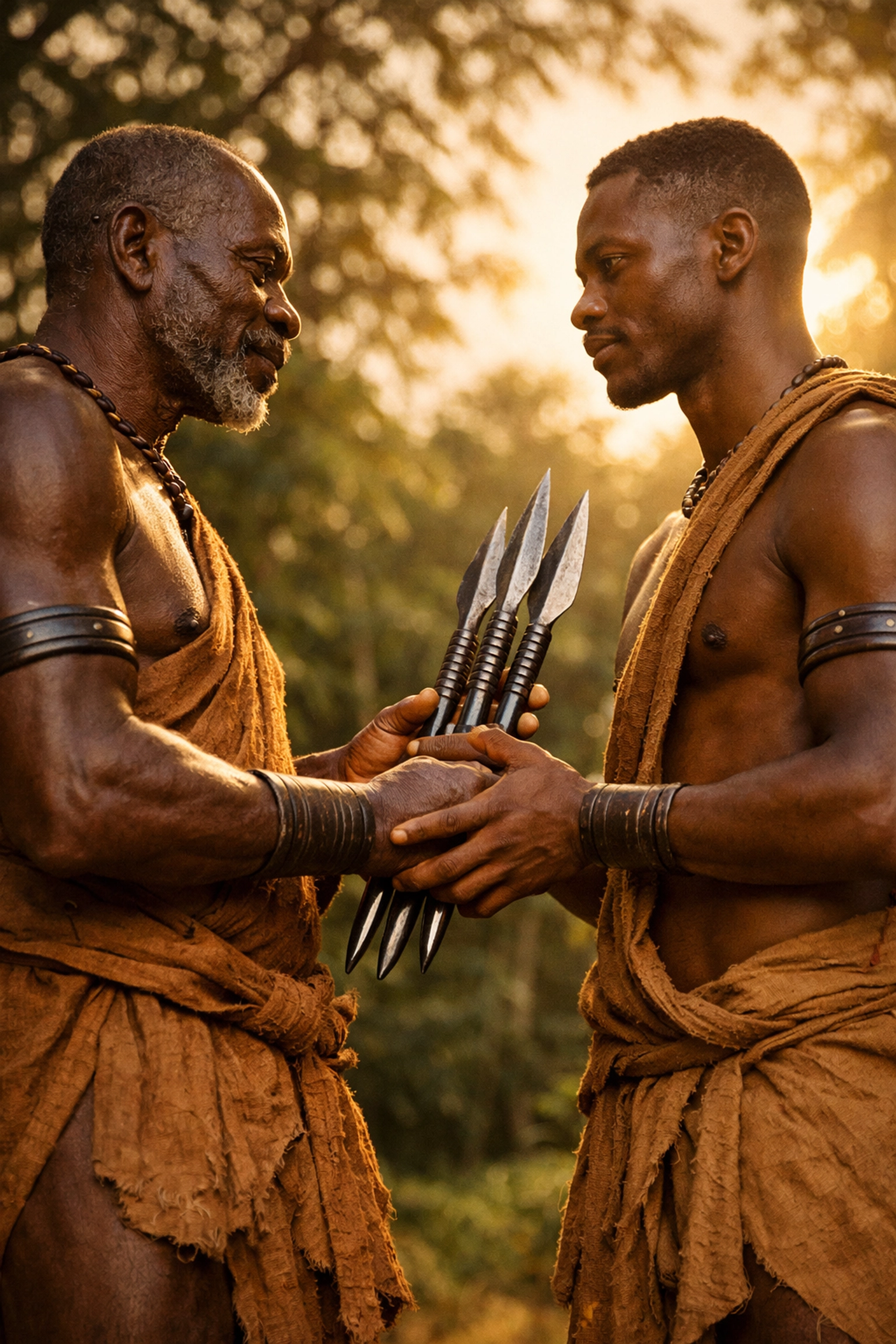 Zande warriors performing a ritual marriage union with spears, a real-life MM historical romance story.