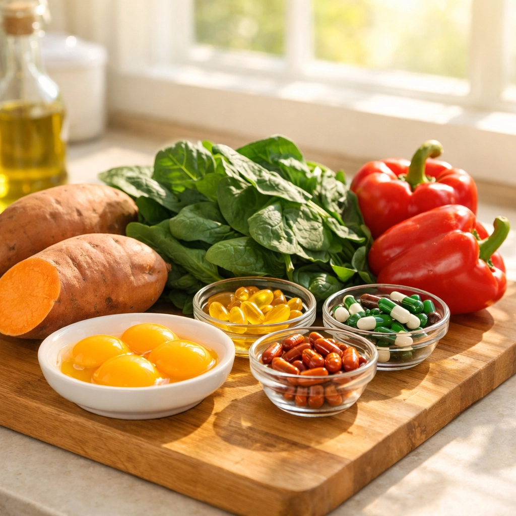 B vitamin rich foods and vitamin A supplements for immune system support and prevention