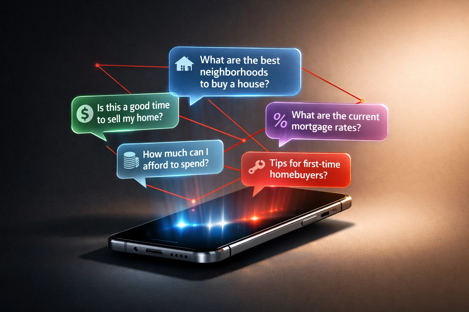 AI chatbot displaying real estate search queries on smartphone screen