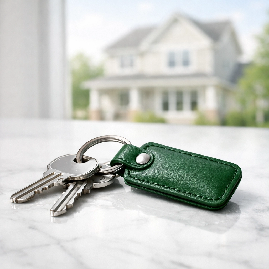 Modern house keys symbolizing property ownership through a Missouri DSCR loan program.