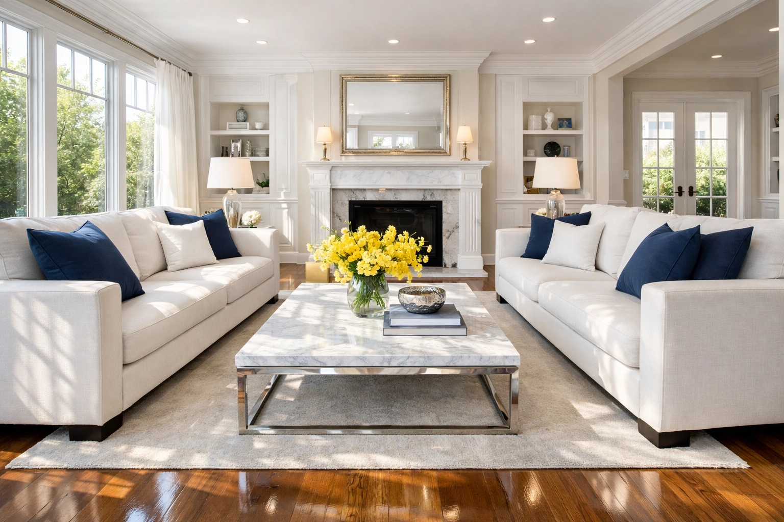 Pristine Wellesley living room after professional deep cleaning services in Wellesley MA.