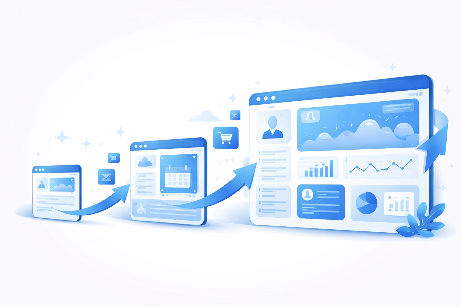 Visual comparison of template website rebuild cycles versus scalable custom website growth