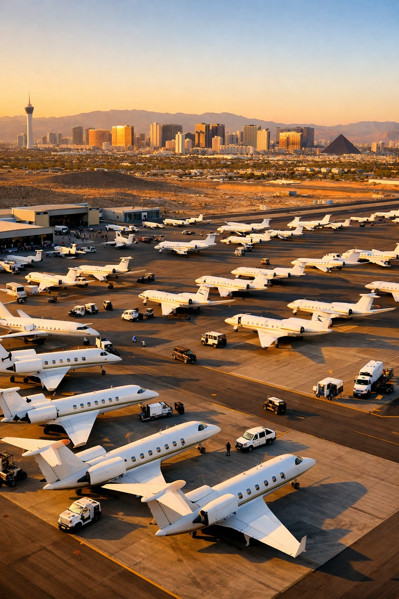 Private jets at Henderson Executive Airport during Super Bowl week in Las Vegas
