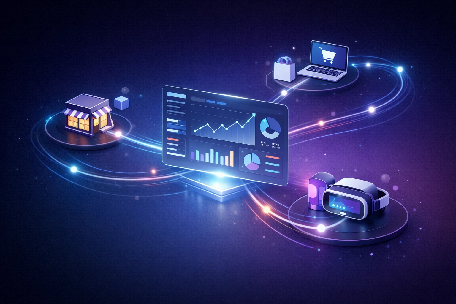 Larecoin unified dashboard managing physical stores, online shops, and virtual storefronts