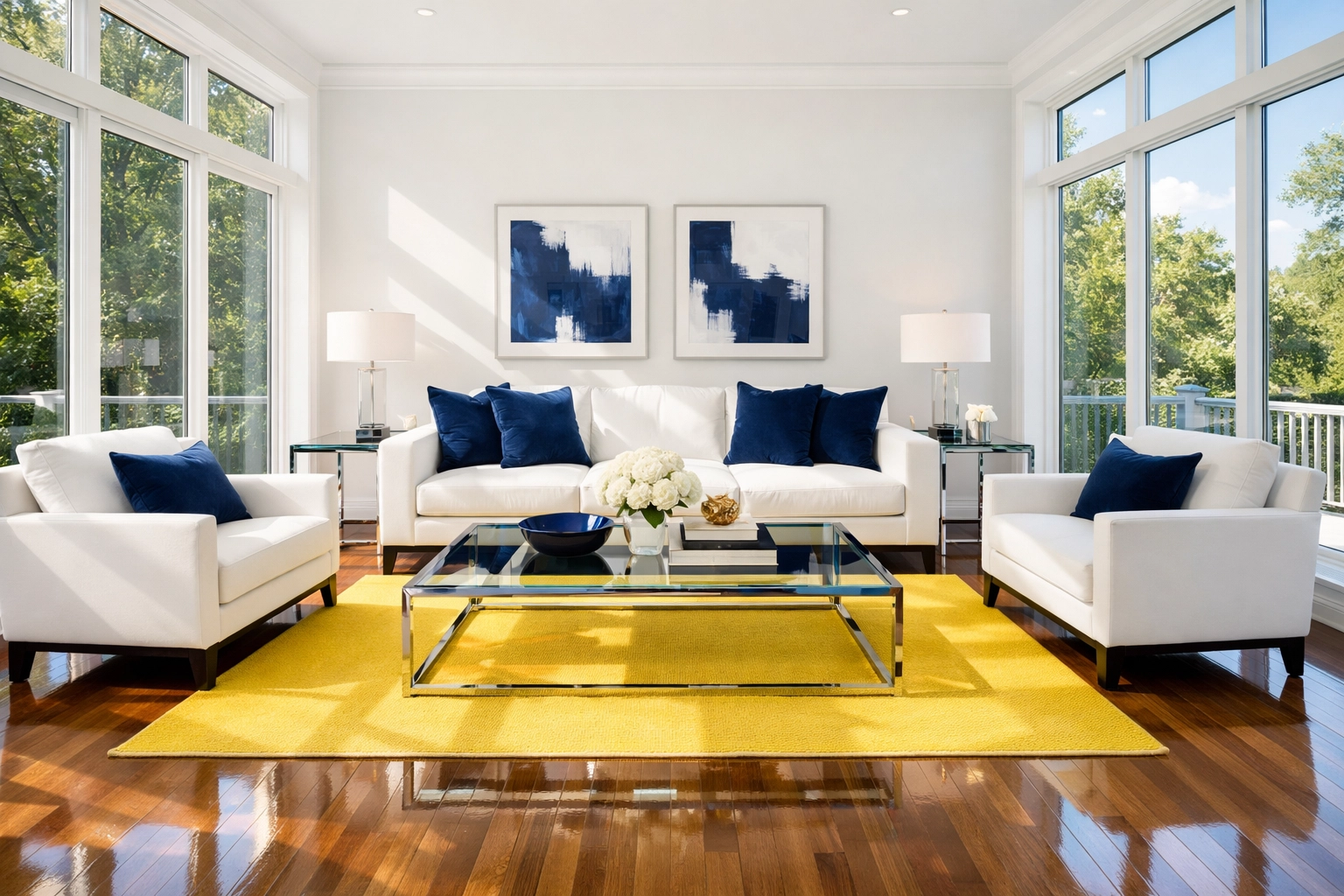 Pristine luxury living room in Newton MA showcasing professional cleaners MA deep cleaning results.