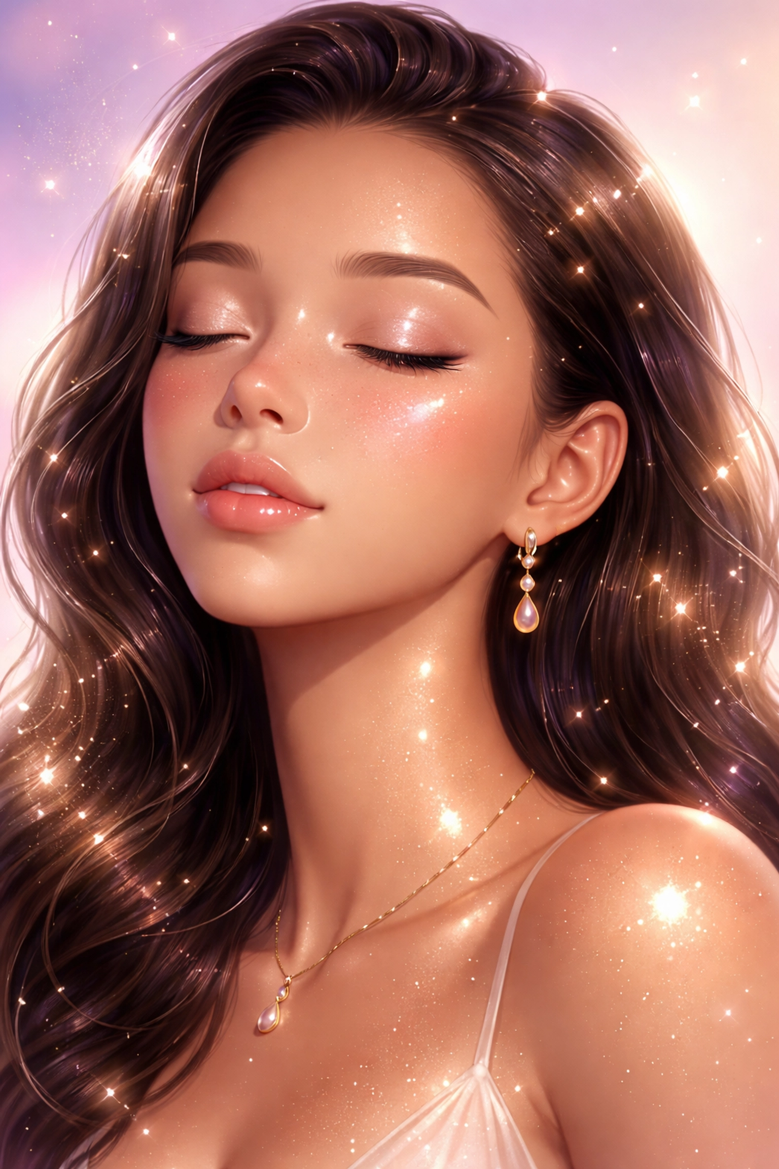 Close-up of luminous, dewy skin with golden glow after a Carbon Glow Facial, representing instant winter radiance and rejuvenation.