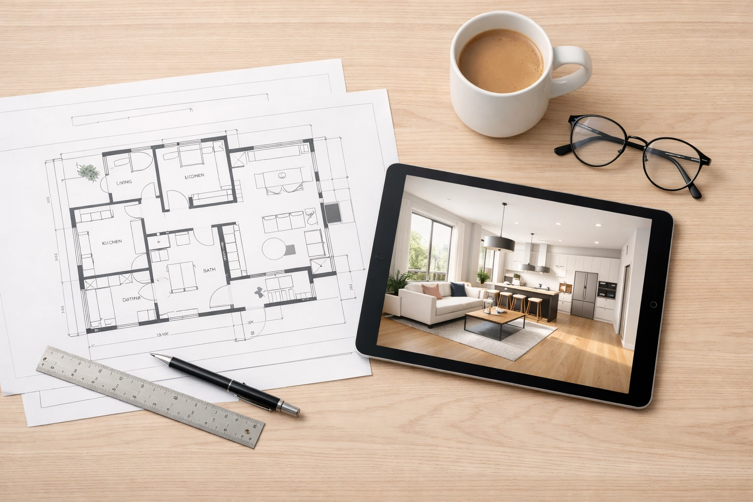 Professional architectural plans and digital designs for a NYC apartment renovation project.