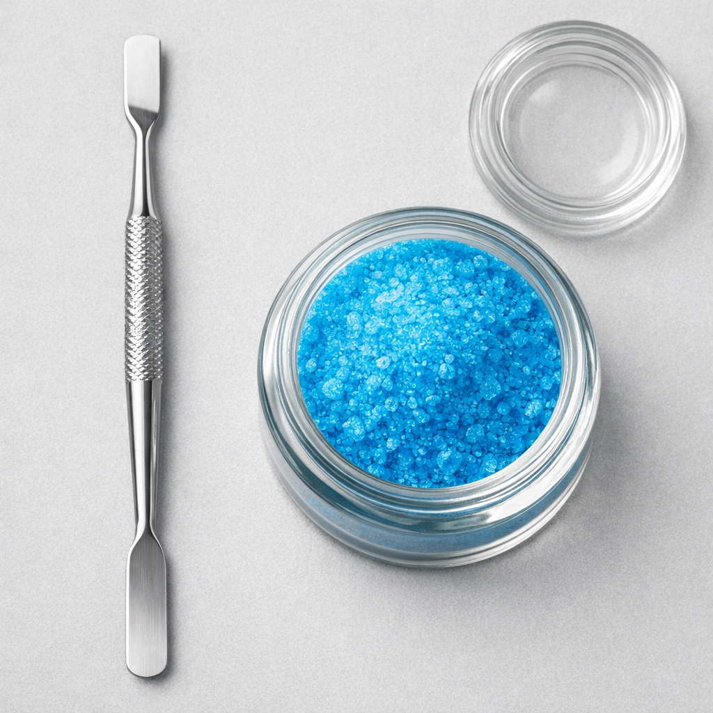 High-purity blue AHK-Cu powder used in advanced dermatological and beauty peptide research.