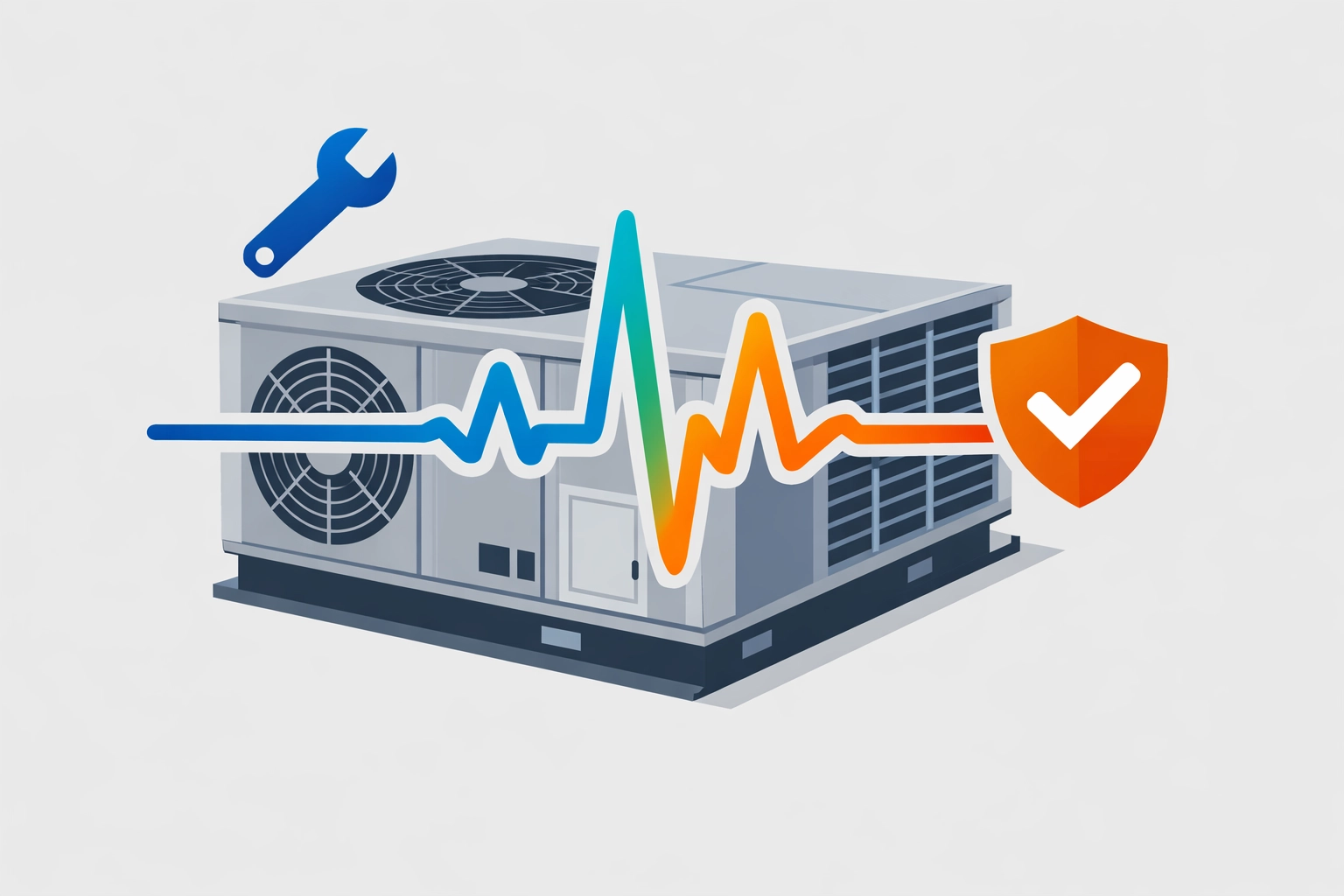 Commercial rooftop HVAC unit with predictive maintenance pulse line for proactive system repairs.