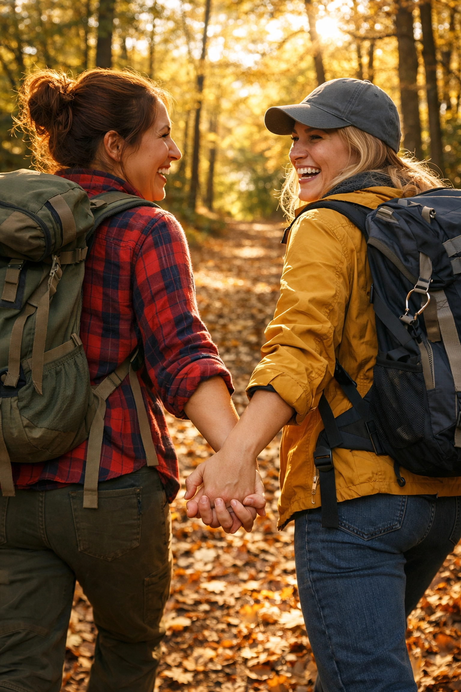 Lesbian couple holding hands outdoors representing queer joy and positive LGBTQ+ relationships