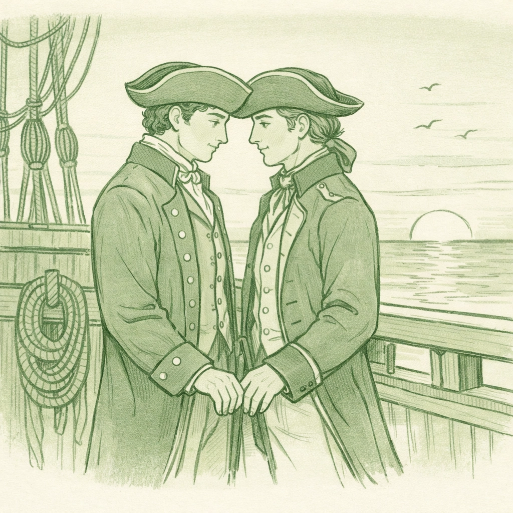 18th century gay sailors share intimate moment on naval ship deck - LGBTQ+ maritime history