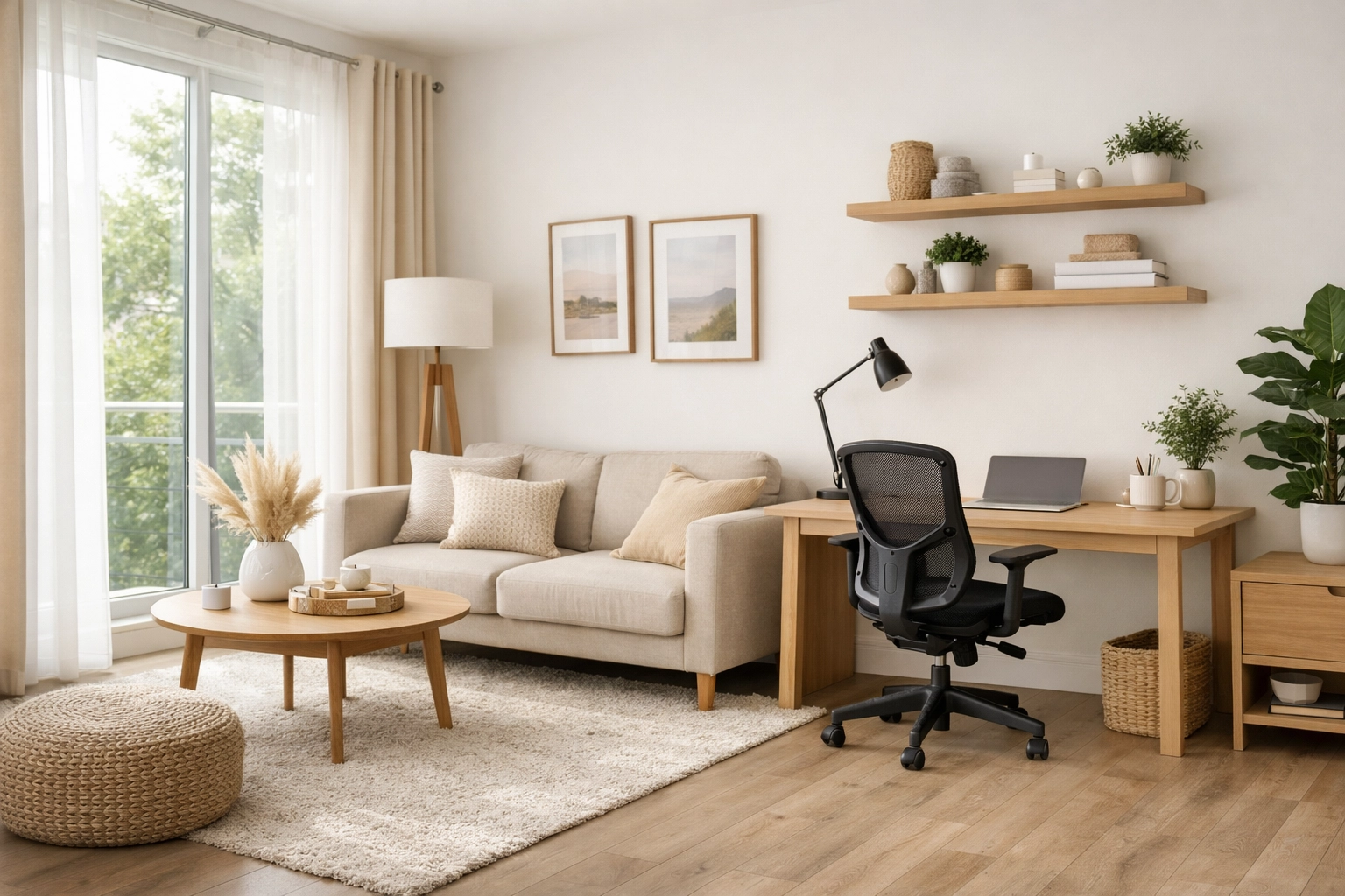 Modern Kent Airbnb living room with dedicated workspace for business travelers